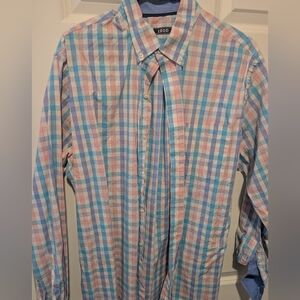 Men's Button-Down Plaid Shirt - Pastel Blue & Pink